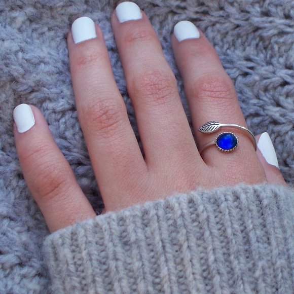 Recycled Vintage Cobalt Noxzema Jar Sterling Silver Botanical Leaf Ring - Picture 2 of 6